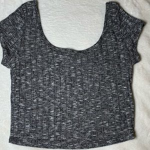 Gray Knit Short Sleeve Cropped Top- SMALL